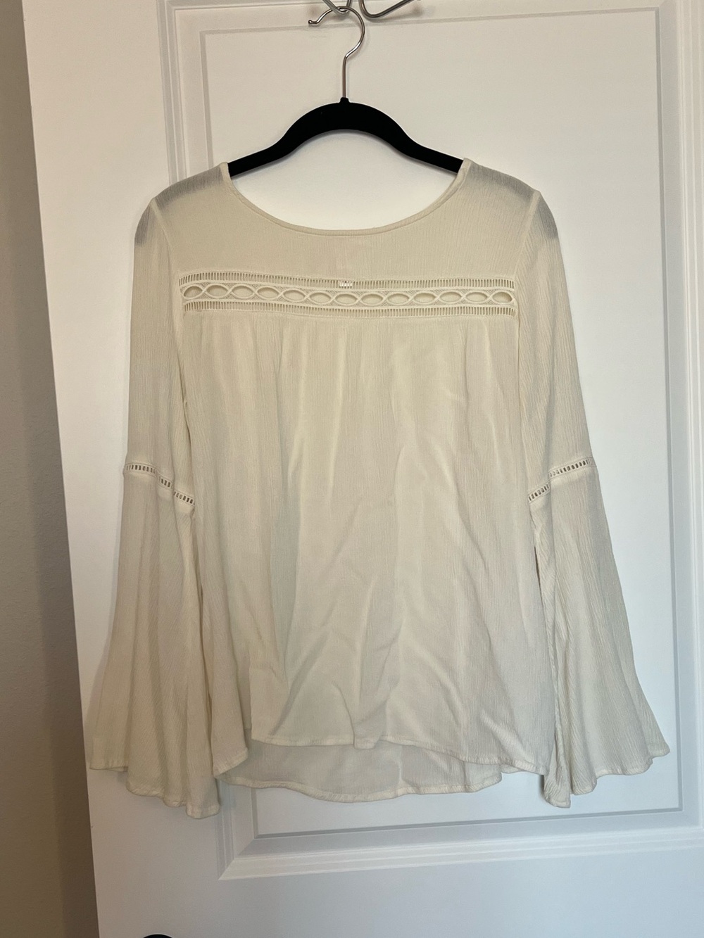 Xhilaration Cream Boho Crochet-Trim Bell Sleeve Blouse